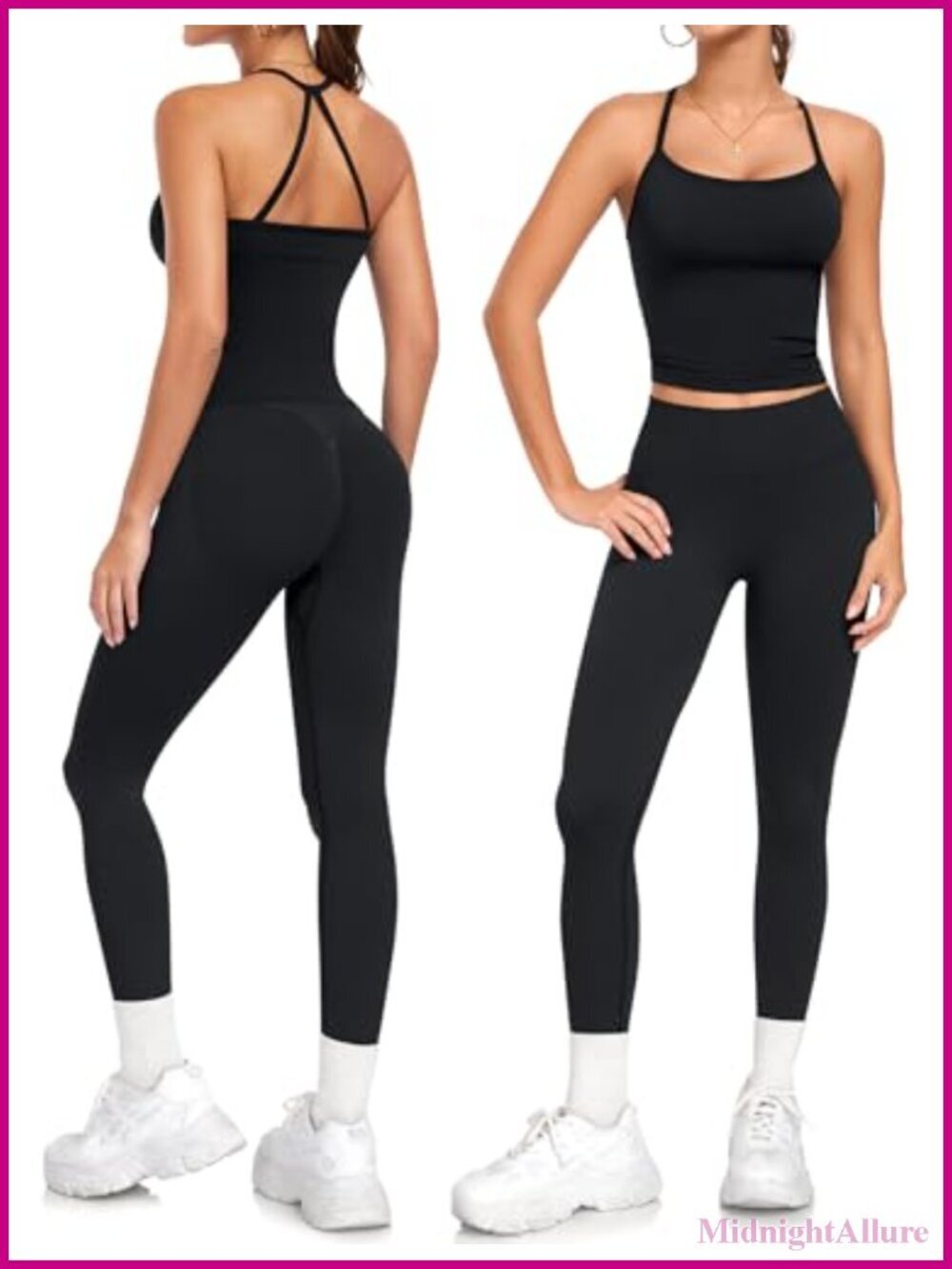 Halter Neck Cross Back Tank Top & High Waist Leggings Set Workout Outfit